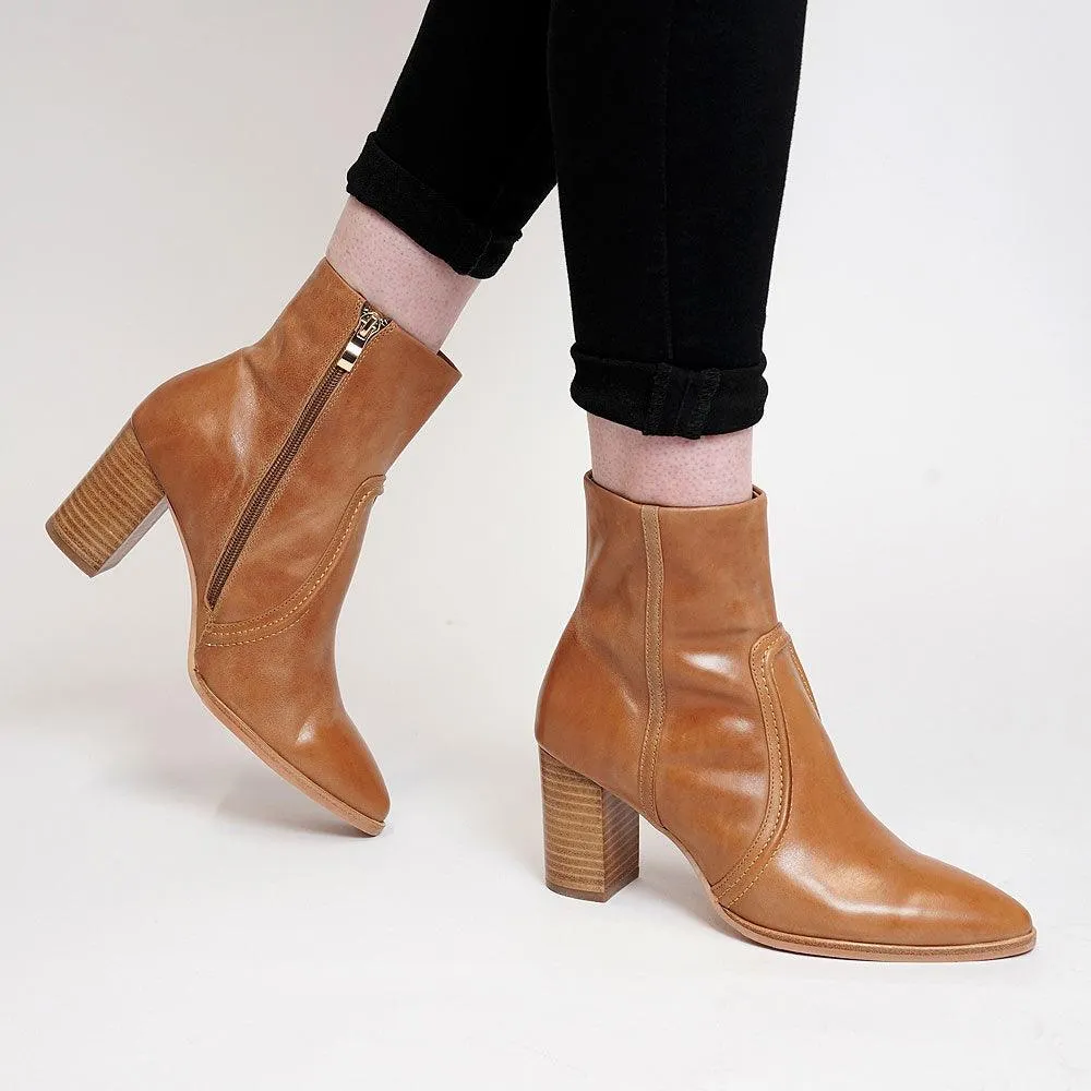 Anahi Tan Leather Ankle Boots