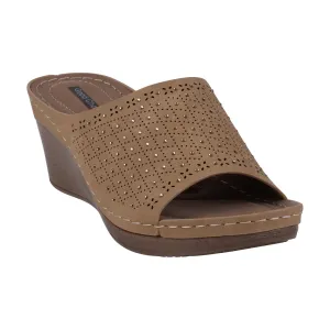 Atlanta Tan Studded Slip On Comfort Wedge Sandals