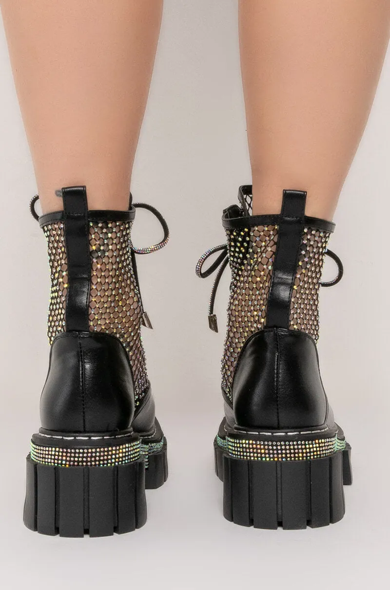 AZALEA WANG DIAMOND DRIP FLATFORM BOOTIE IN BLACK