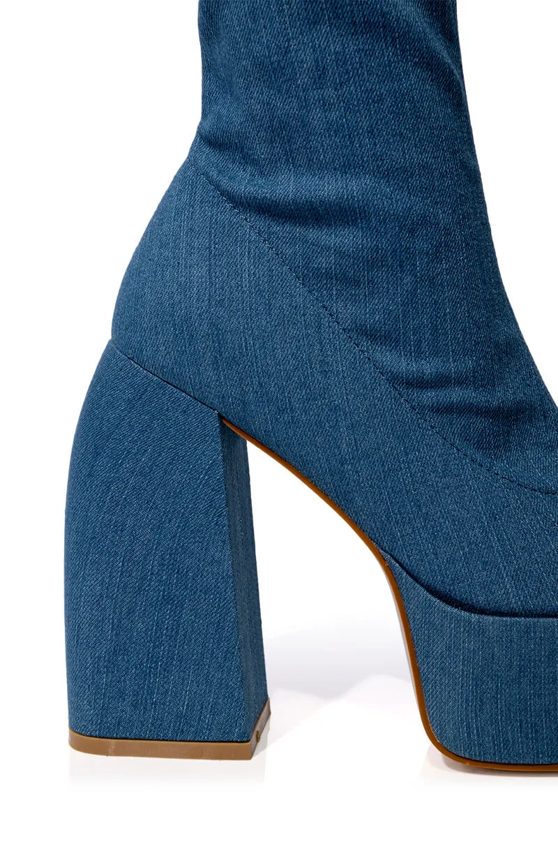 AZALEA WANG EVERLEIGH CHUNKY BOOTIE IN DENIM