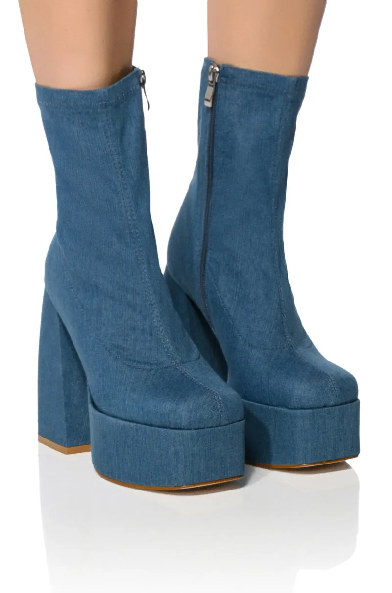 AZALEA WANG EVERLEIGH CHUNKY BOOTIE IN DENIM