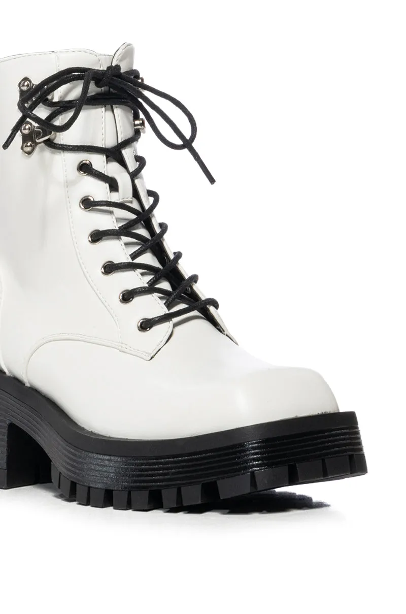 AZALEA WANG EXTON WHITE COMBAT BOOTIE