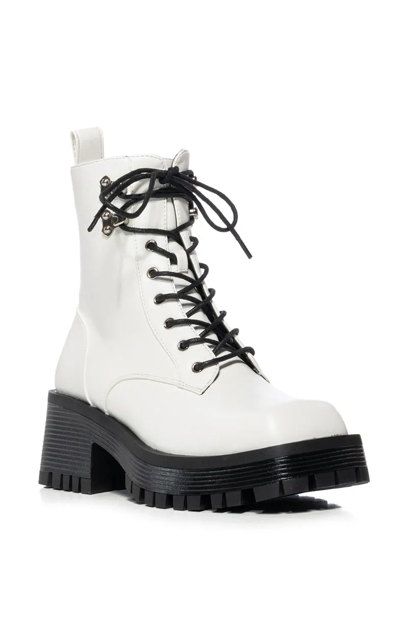 AZALEA WANG EXTON WHITE COMBAT BOOTIE