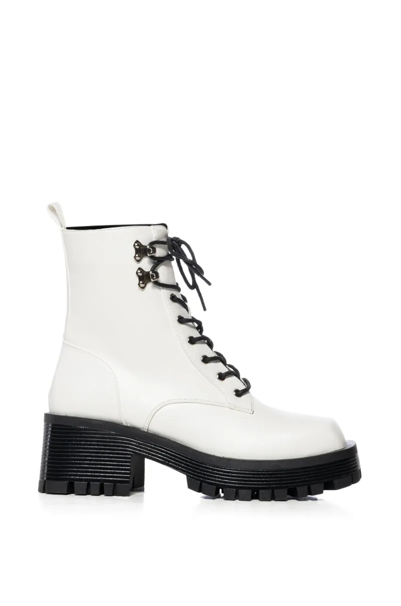 AZALEA WANG EXTON WHITE COMBAT BOOTIE