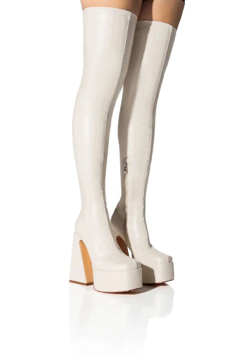 AZALEA WANG KIMBERLY THIGH HIGH BOOT IN WHITE