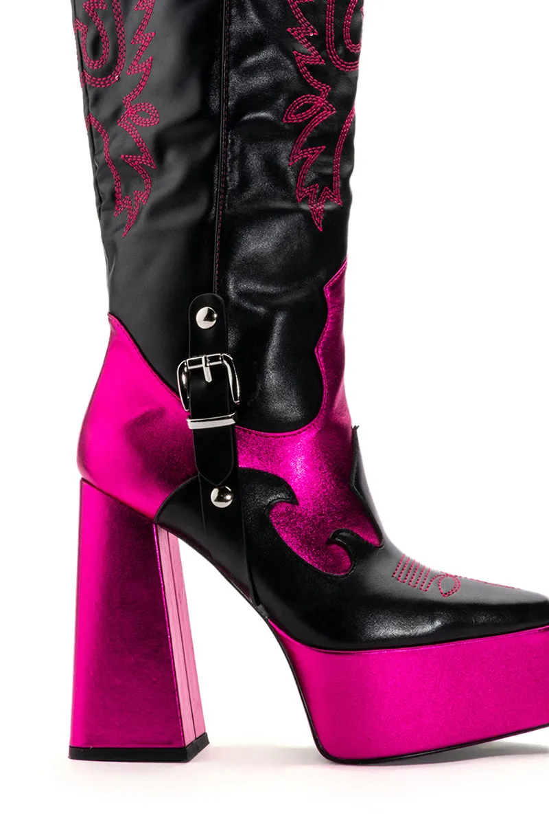 AZALEA WANG LILIANA WESTERN STYLE CHUNKY BOOT