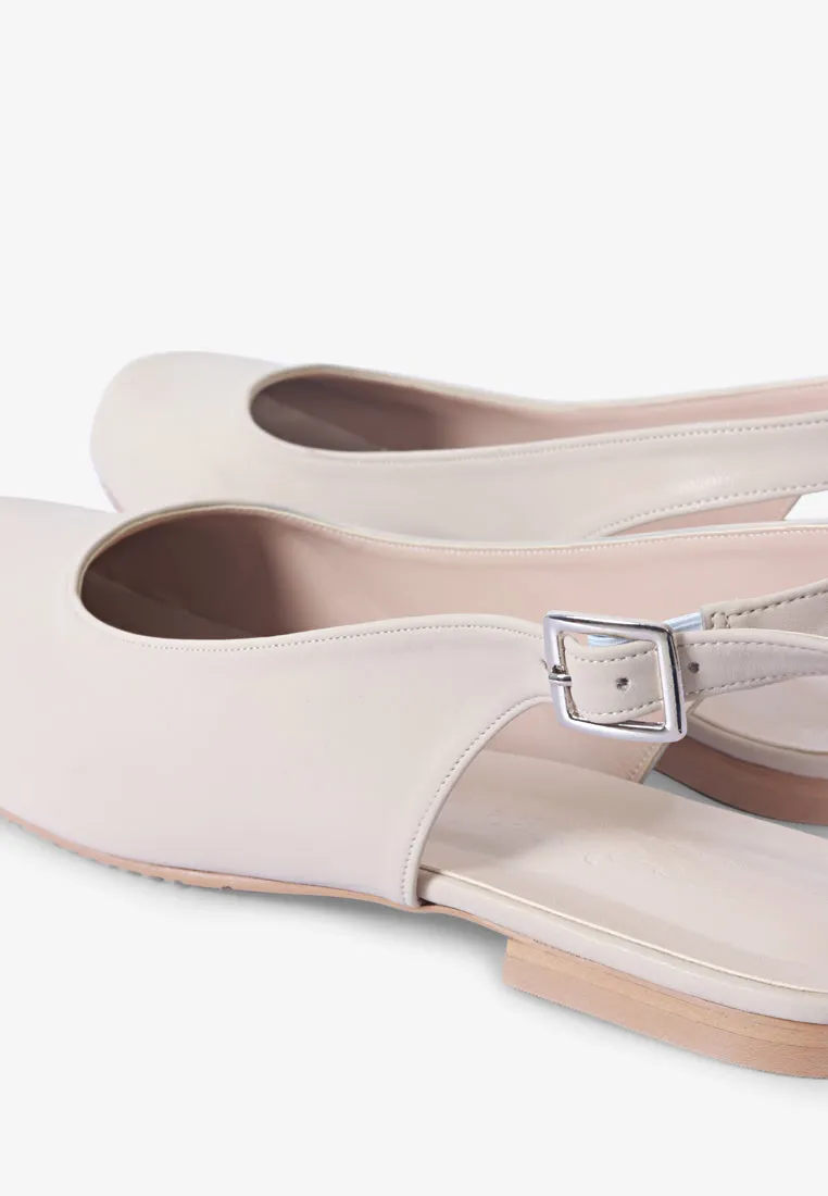 Balarie Ankle Strap Ballet Flats - Beige