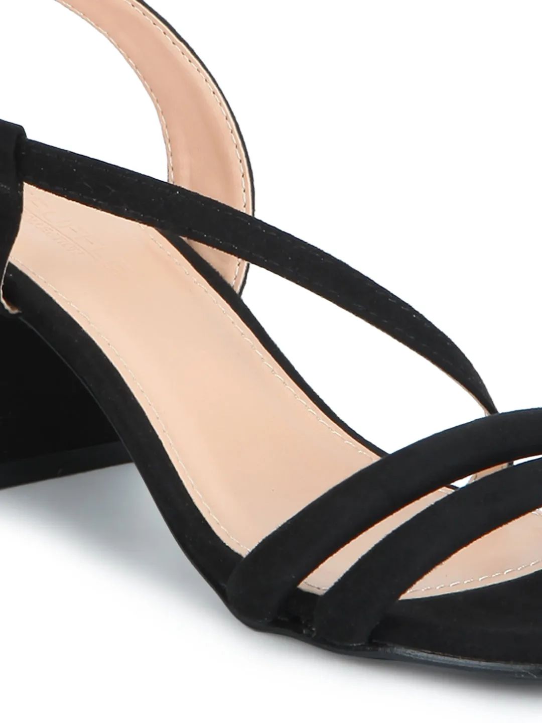 Black Micro Double Strap Low Block Heels