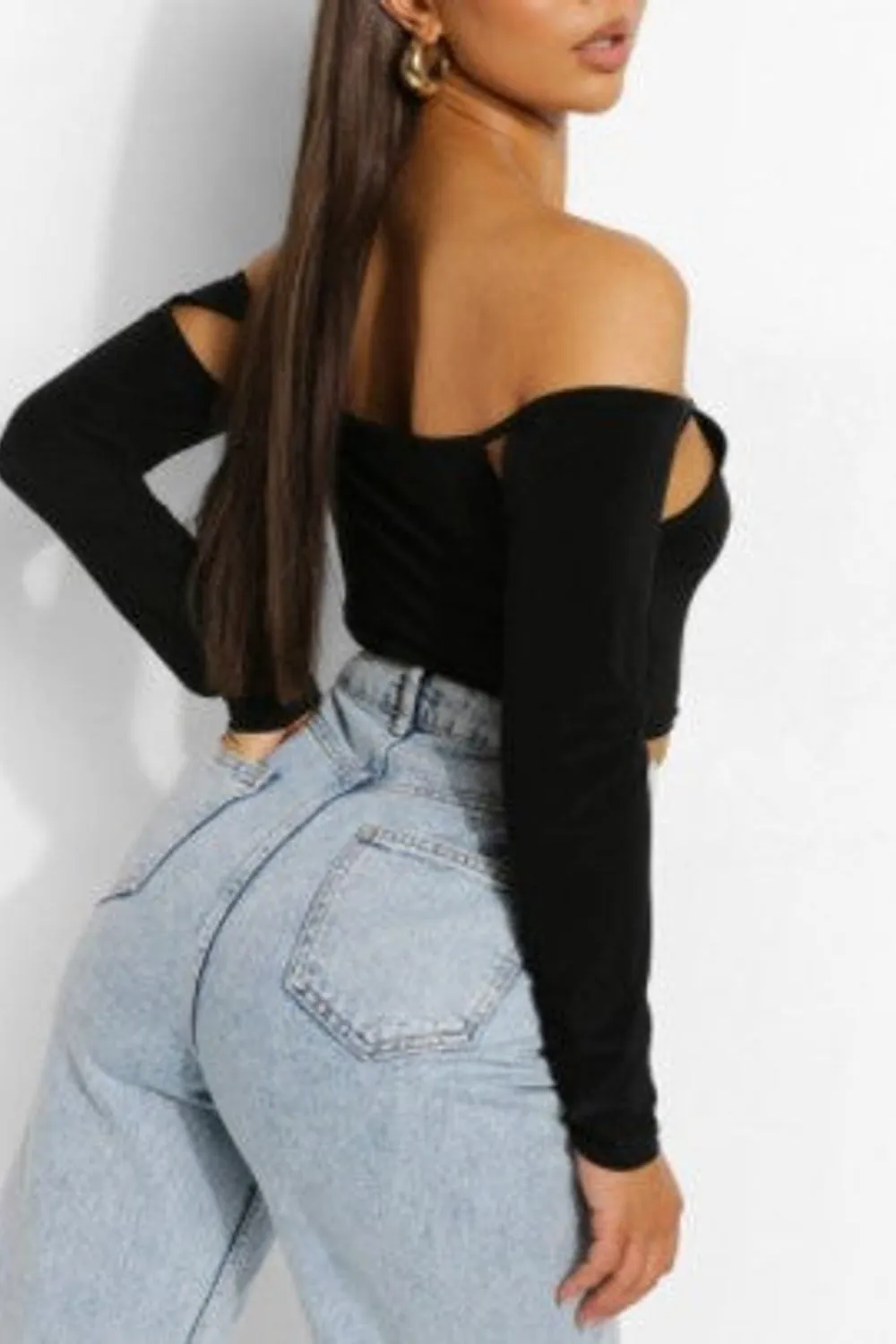 Black Off Shoulder Slinky Crop Top