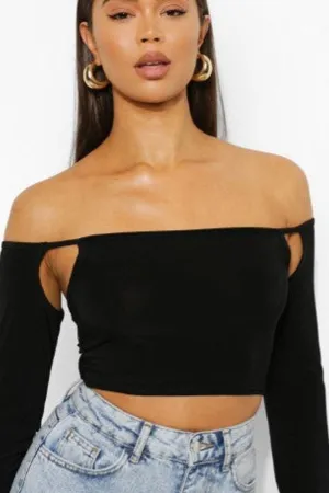 Black Off Shoulder Slinky Crop Top