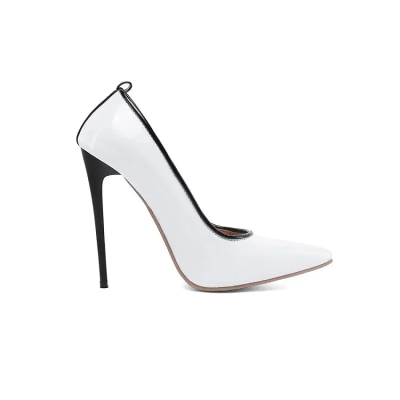 Black Patent Leather Stiletto Heel with White Pointed Toe