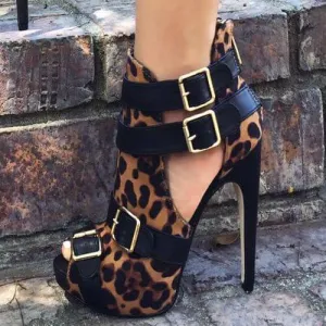 Black Platform  Leopard Buckle Sandals