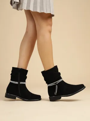 Black Suede High-End-Fashion Stylish Ankle Boots (TC-RS3690-BLK)