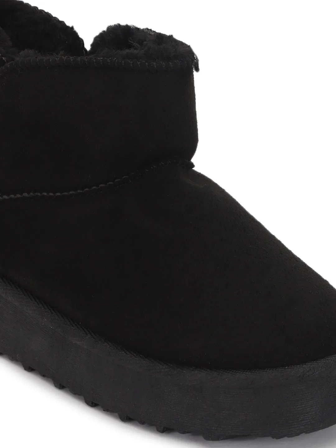 Black Suede Winter Stylish Ankle Boots For Kids-Unisex (TC-RS3687-BLK)