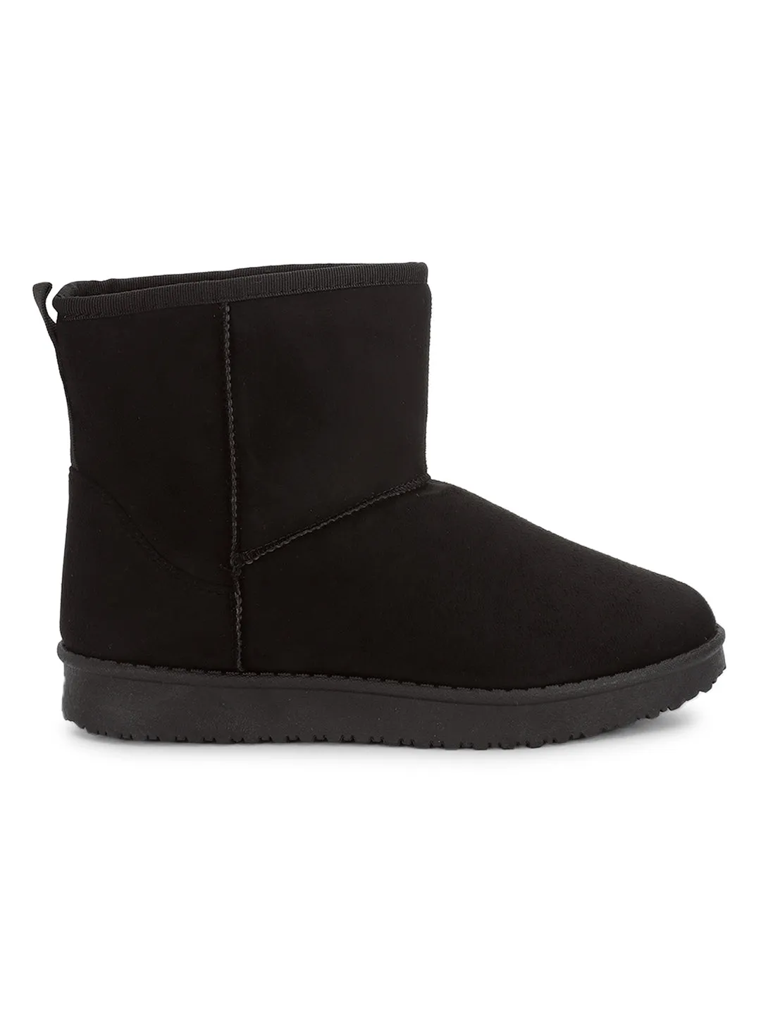 Black Suede Winter Stylish Medium Ankle Boots (TC-RS3683M-BLK)