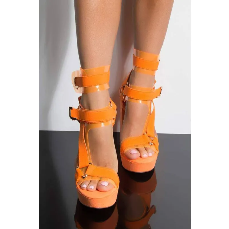 Bright Color Buckle Platform Chunky Heel Sandals