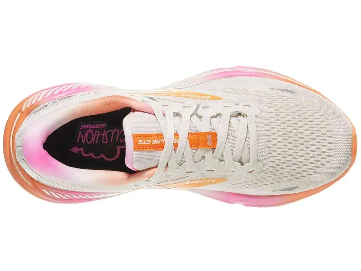 Brooks Women's Adrenaline GTS 23 Running Shoe - White Sand/Sunset/Fuchsia 1203811B117