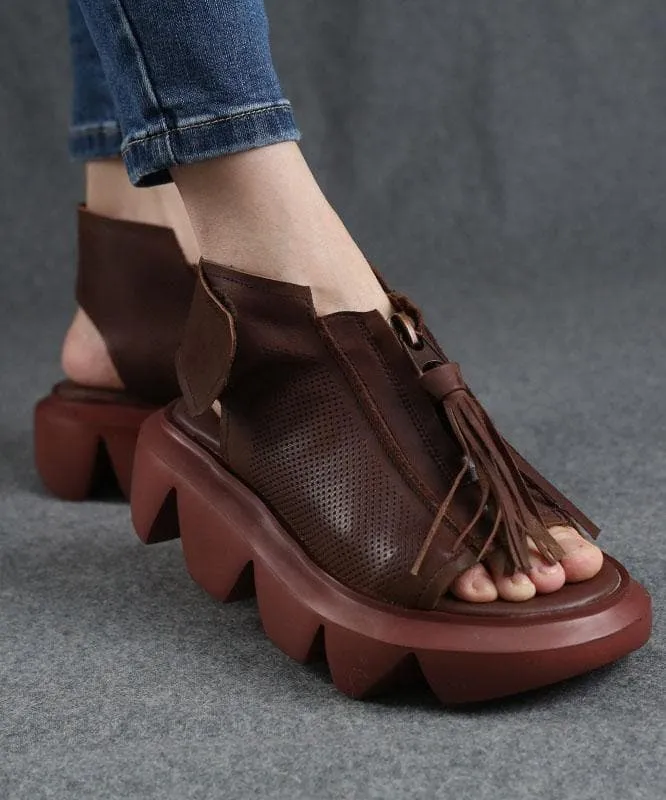 Brown zippered Flat Sandals Platform Walking Sandals