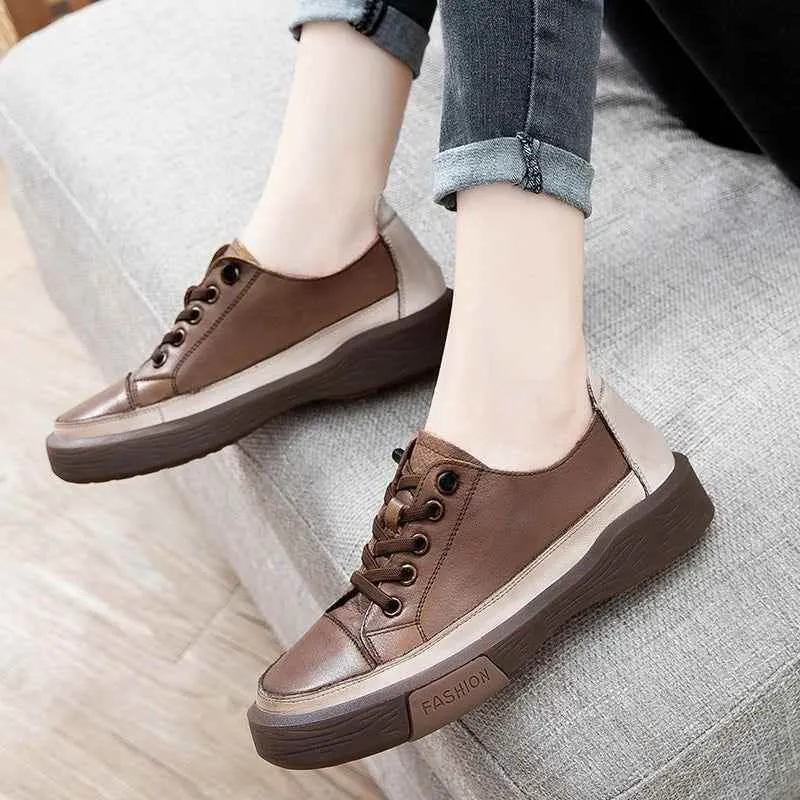 Canvas Women's Casual Shoes GRCL0313 Leather Flats Brown Sneakers