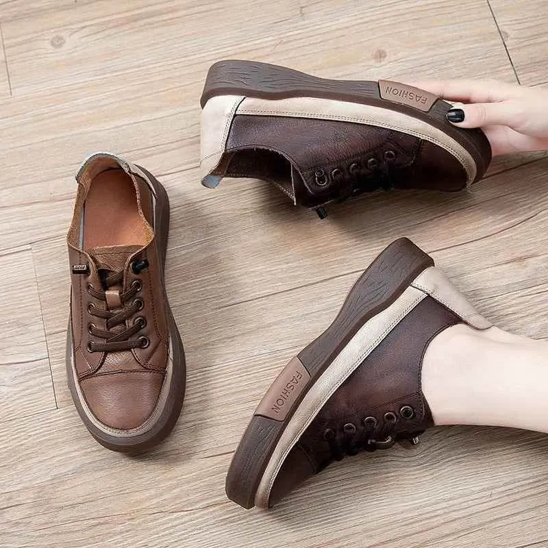 Canvas Women's Casual Shoes GRCL0313 Leather Flats Brown Sneakers