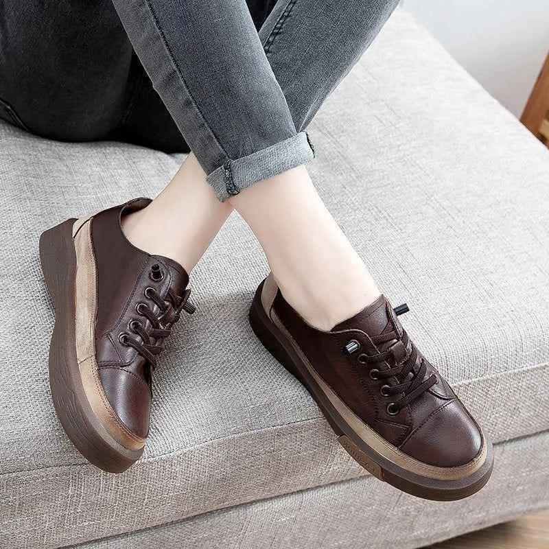 Canvas Women's Casual Shoes GRCL0313 Leather Flats Brown Sneakers