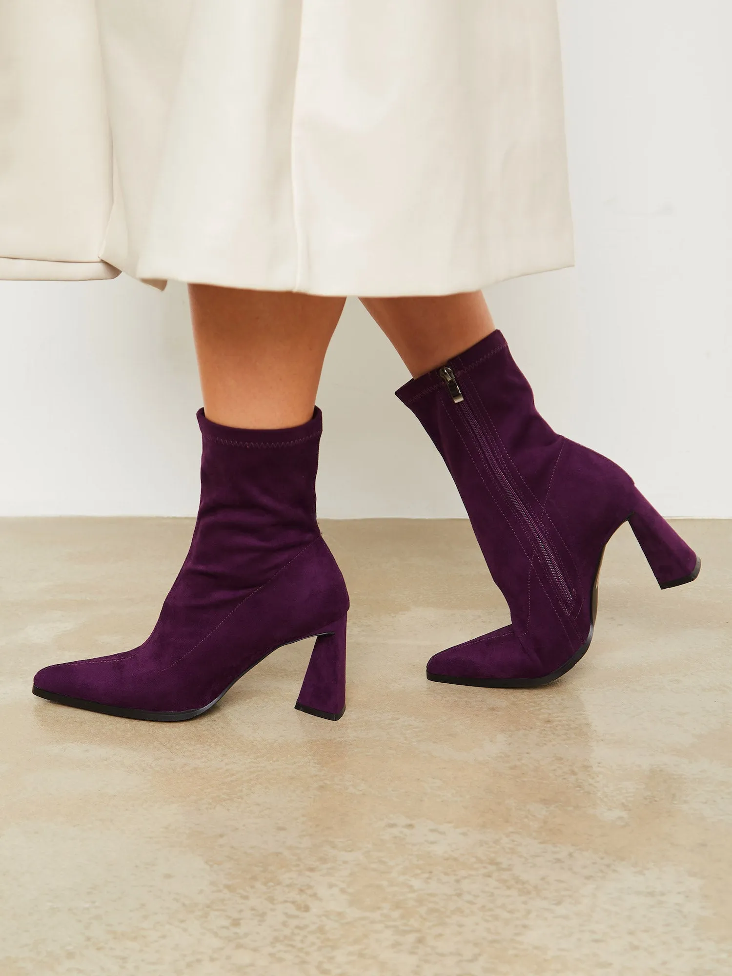 Casual Suede Block Heel Ankle Boots - Purple