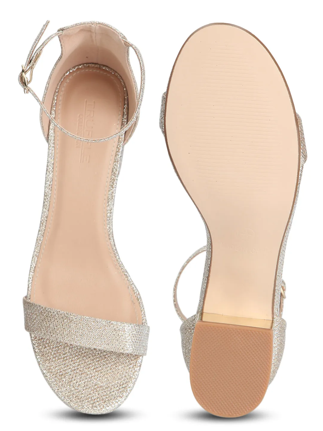 Champagne Silver Double Shaded Low Block Heels