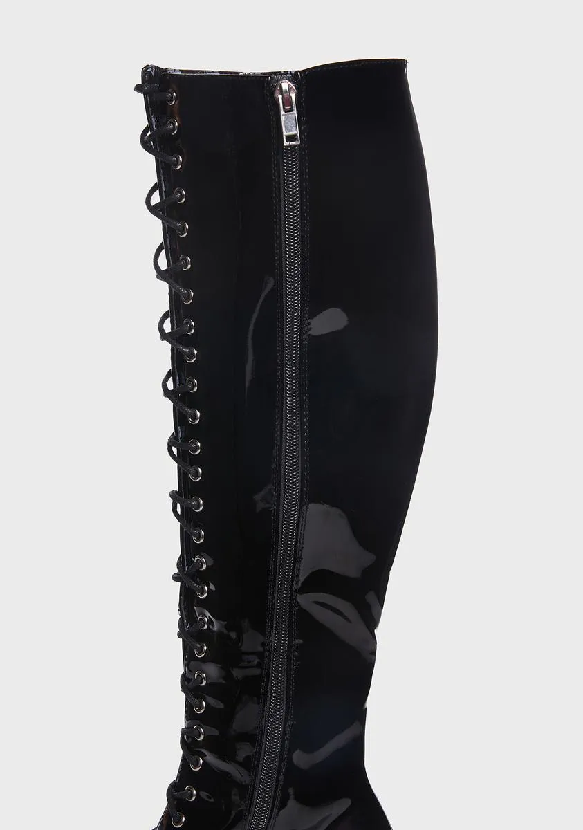 Chaperone Patent Knee High Platform Boots