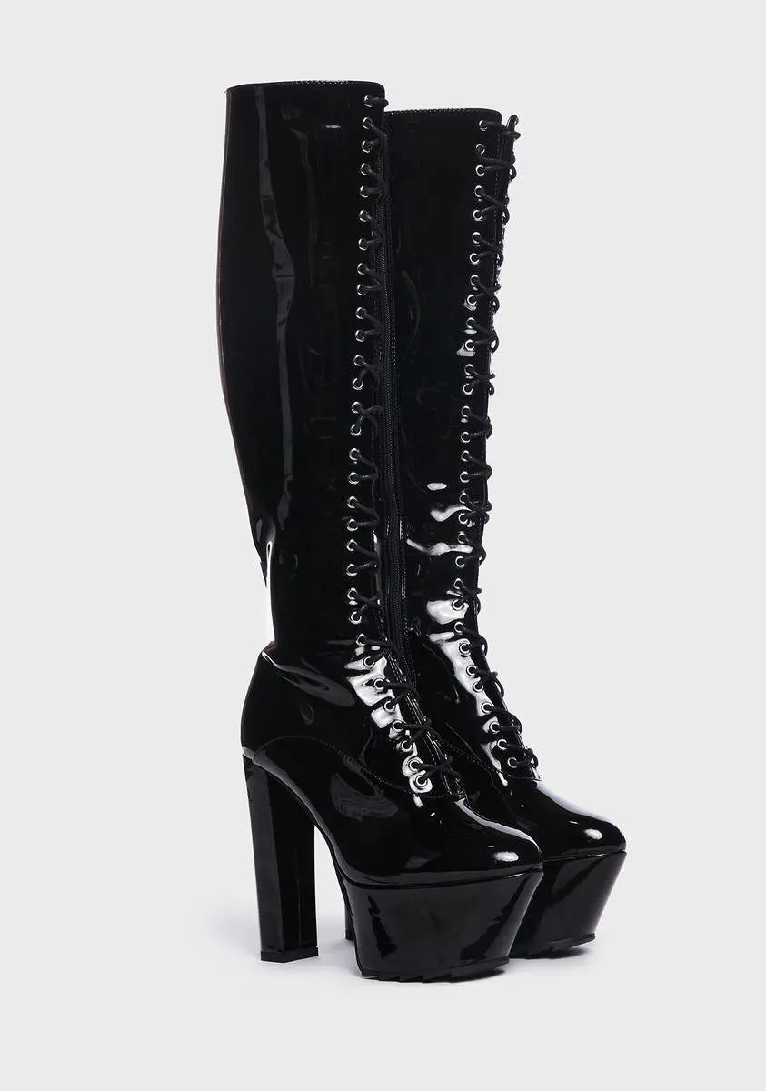 Chaperone Patent Knee High Platform Boots