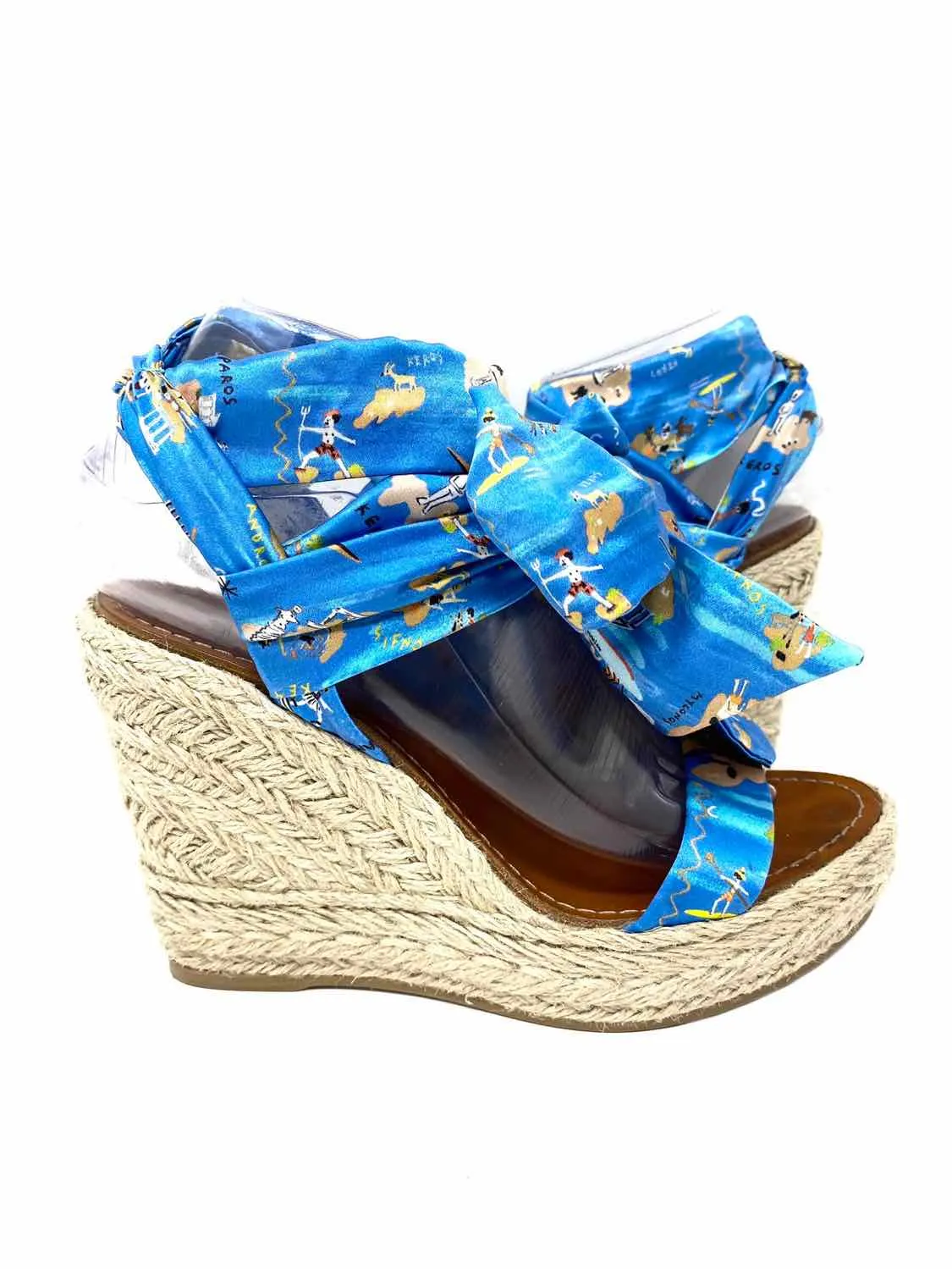 Christian Louboutin Monica Du Desert Blue Wedge Espadrille Size 39/9 Heels