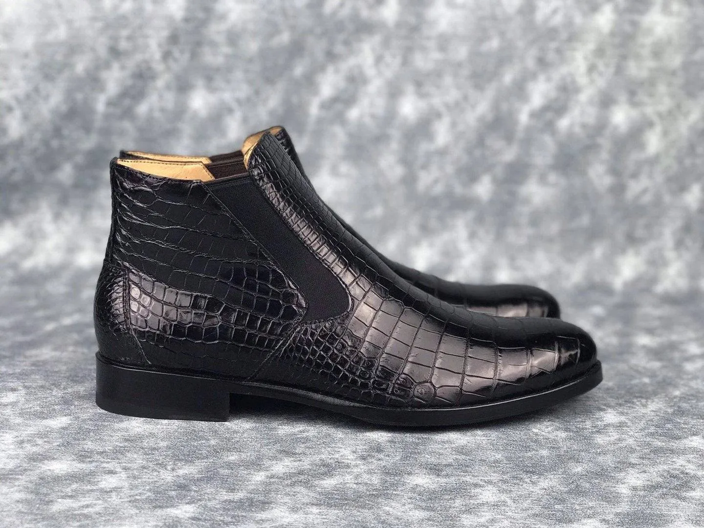 Crocodile Shoes Genuine Skin Crocodile Leather Chelsea Ankle Boots