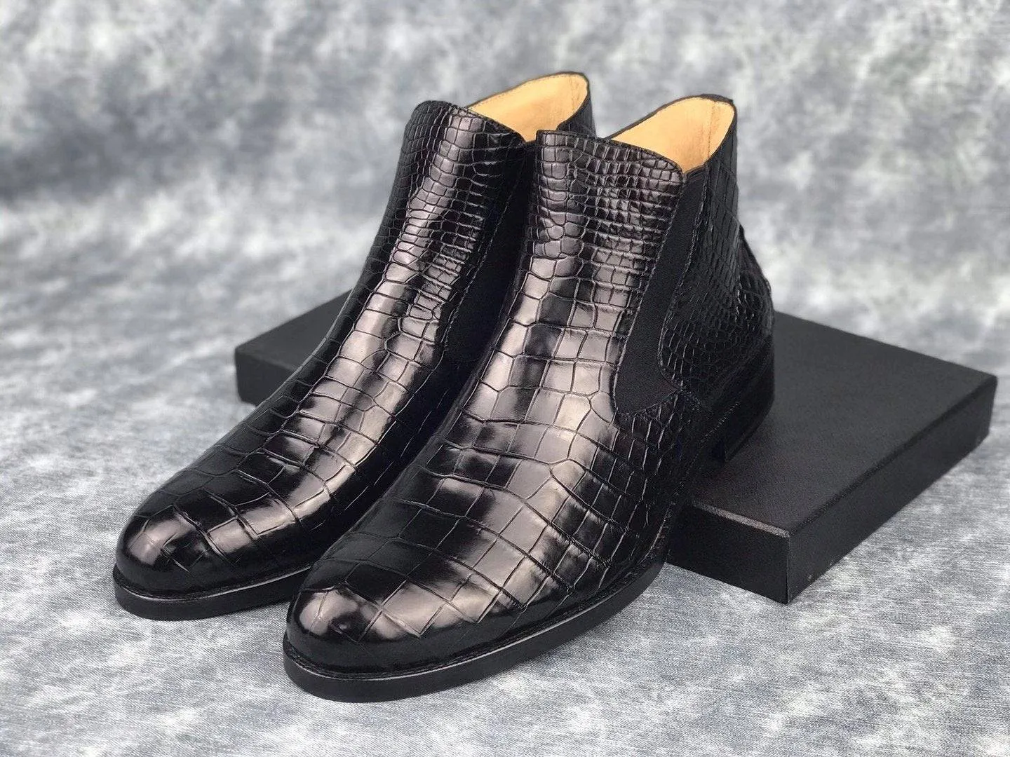 Crocodile Shoes Genuine Skin Crocodile Leather Chelsea Ankle Boots