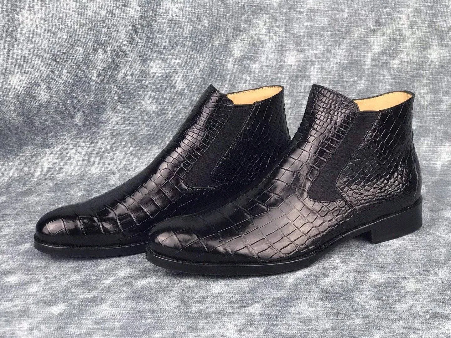 Crocodile Shoes Genuine Skin Crocodile Leather Chelsea Ankle Boots