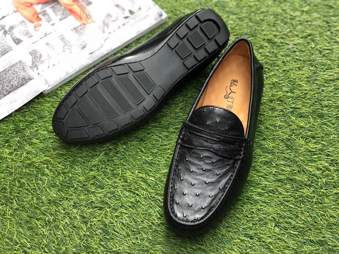 Crocodile Shoes Ostrich Leather Shoes Mens Slip-On Driving Loafer Shoes