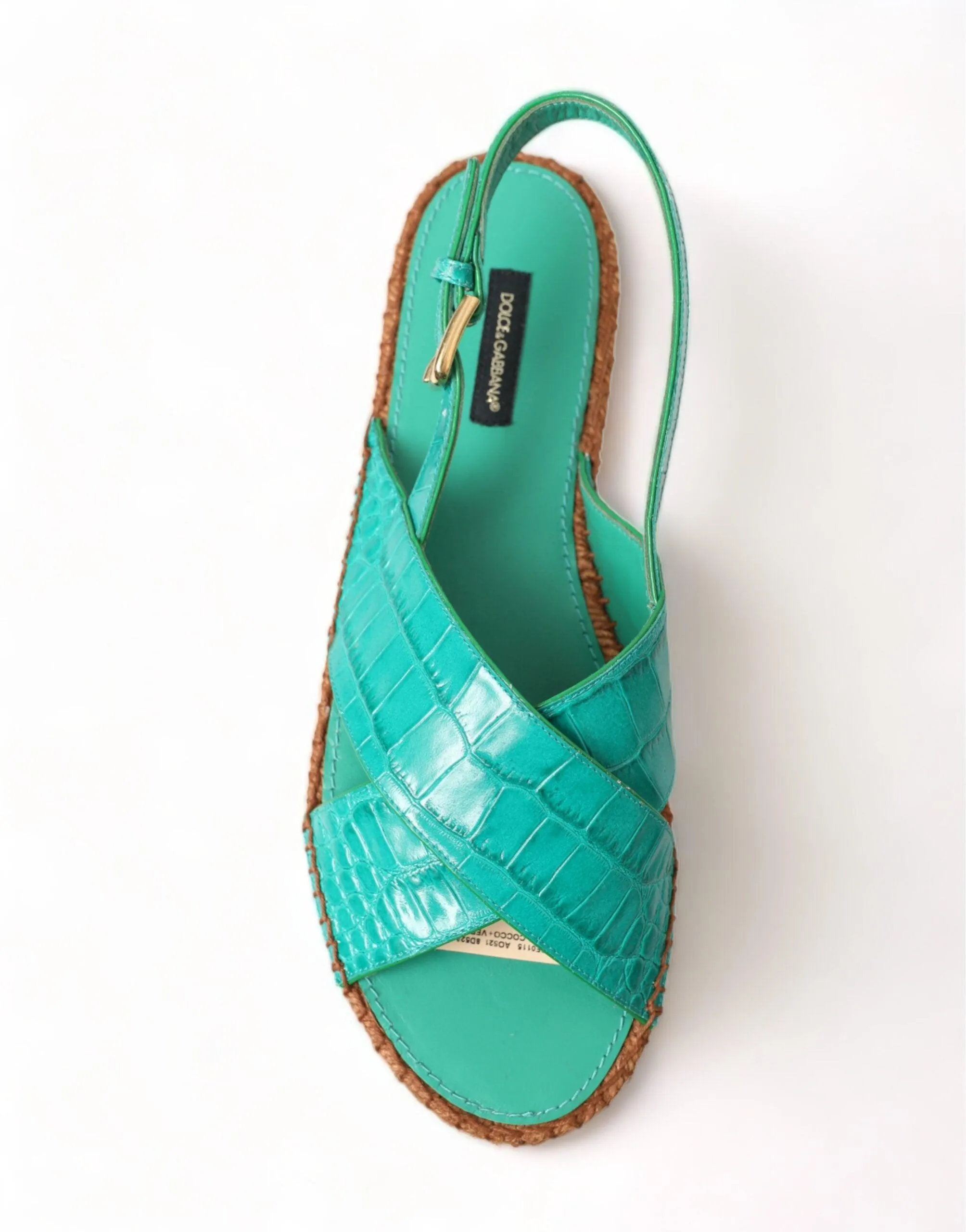 Dolce & Gabbana Green Leather Platform Espadrille Sandal Shoes