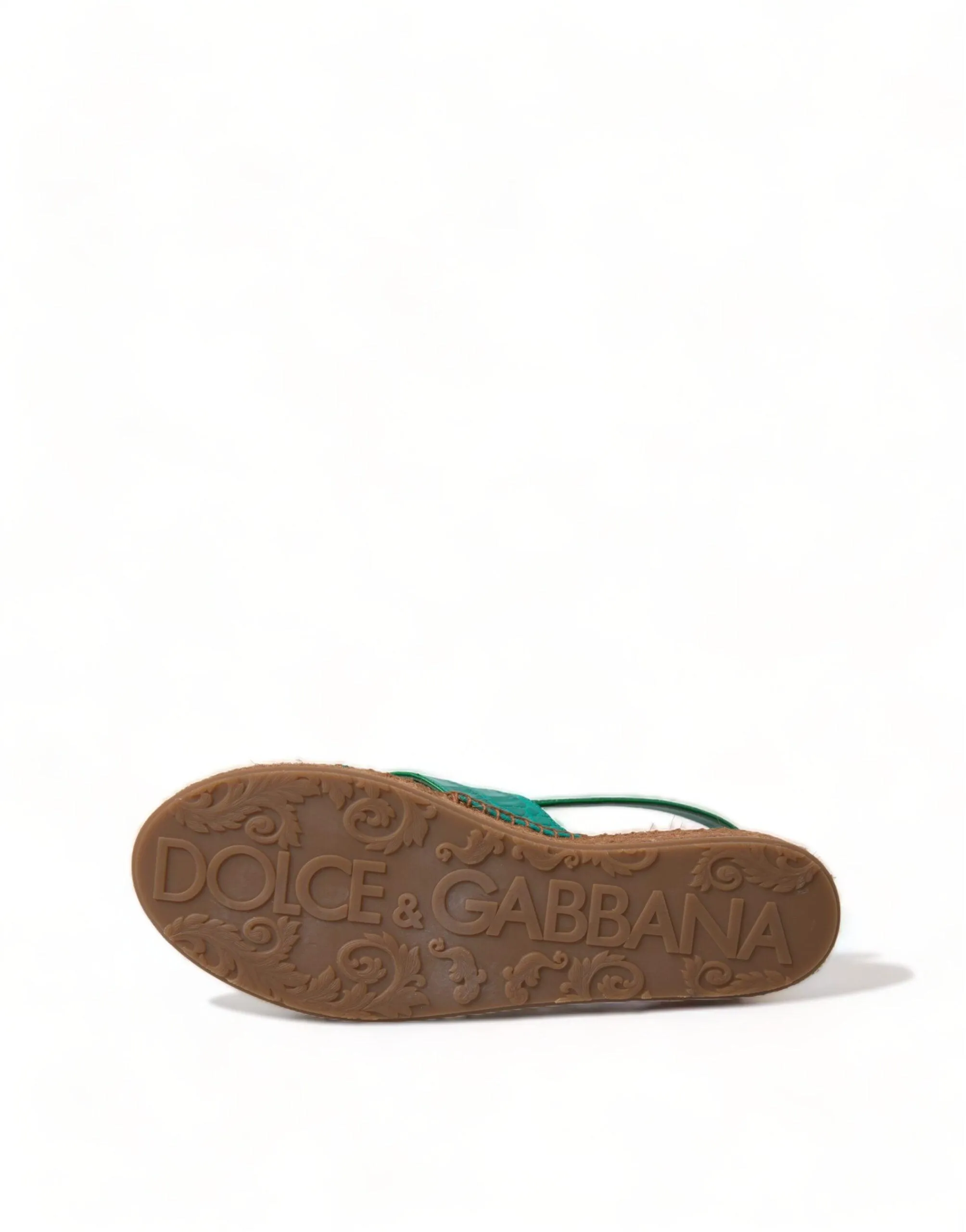 Dolce & Gabbana Green Leather Platform Espadrille Sandal Shoes