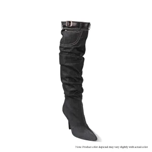 EIFFEL-1 SLOUCHY PATCHWORK BELTS DETAIL W/BOOTS - BLACK