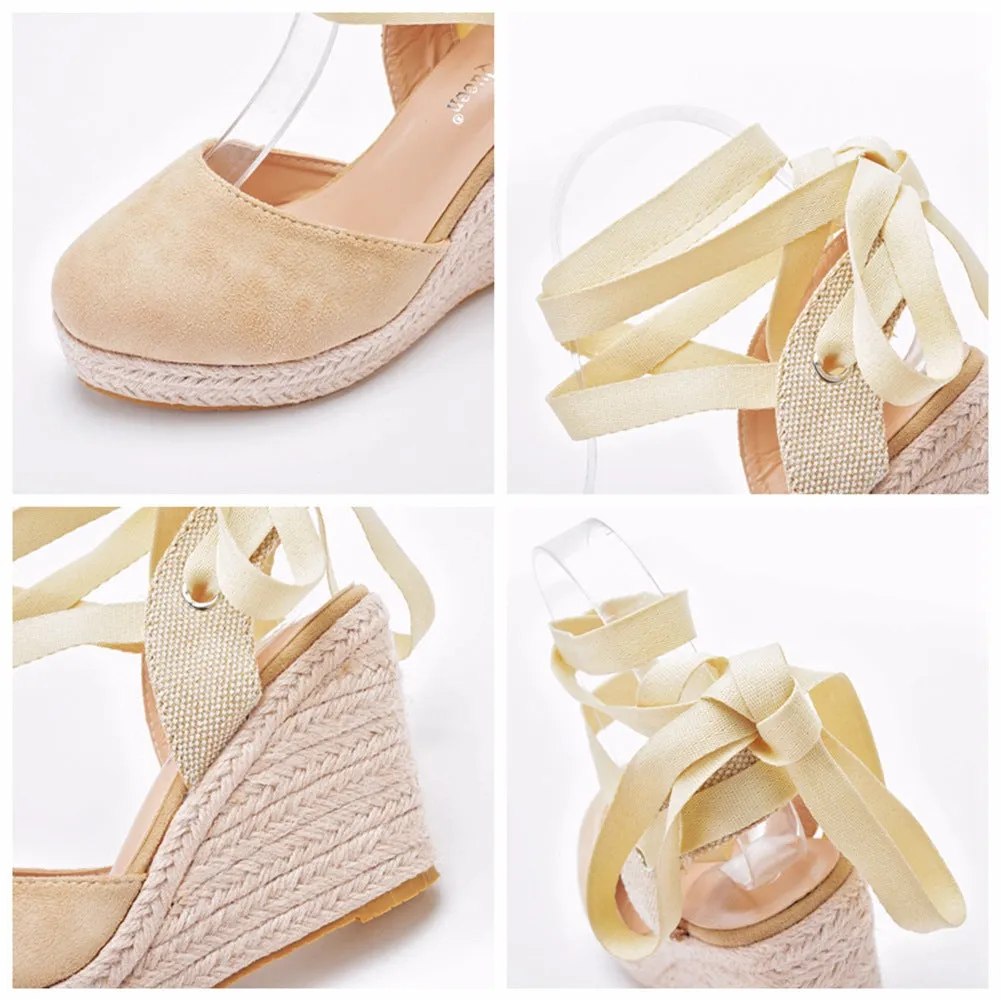 Elegant Bohemian Round Toe Platform Espadrille Wedge Heels