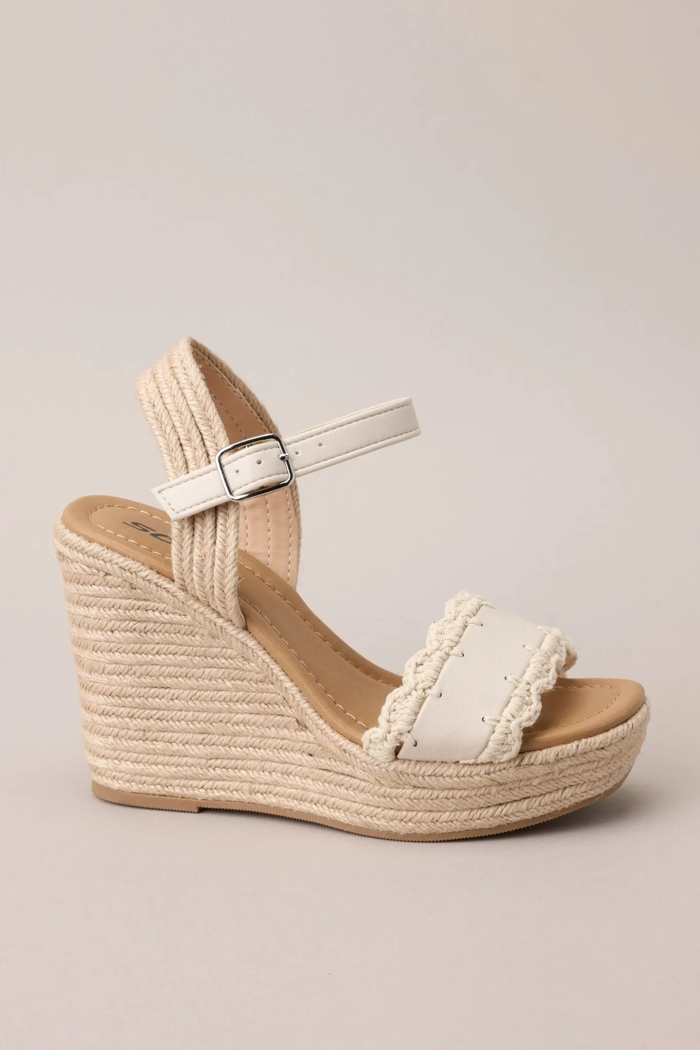 Escape to Sea Ivory Scalloped Espadrille Wedge Sandals