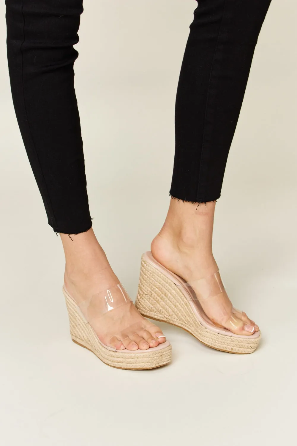 Explore More Collection - Forever Link Clear Strap Espadrille Platform Wedge Sandals