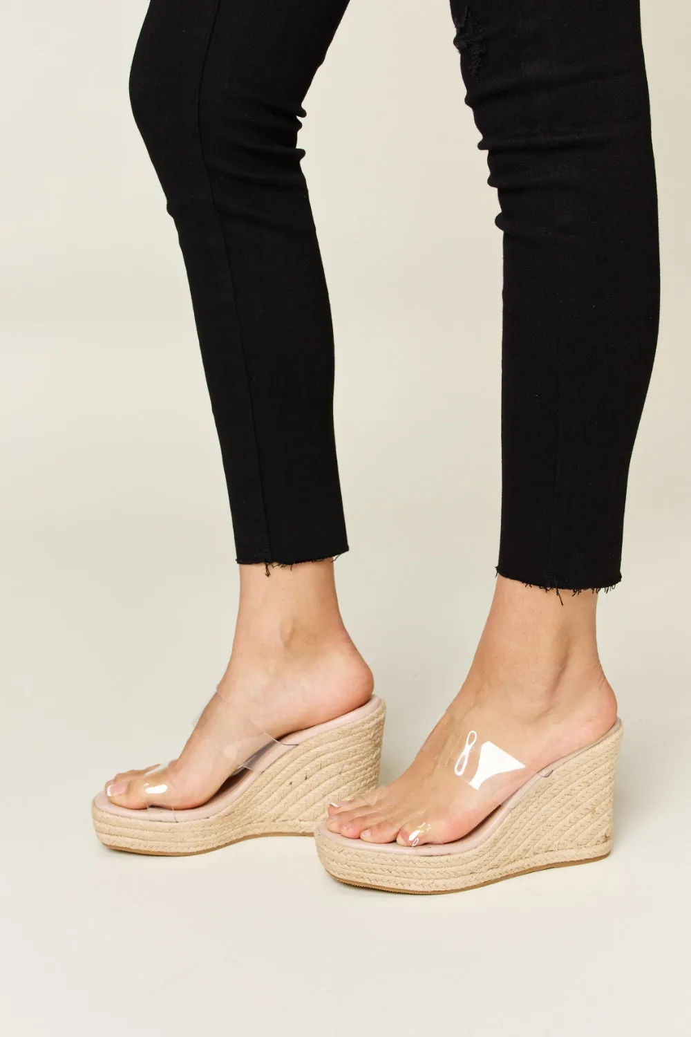 Explore More Collection - Forever Link Clear Strap Espadrille Platform Wedge Sandals