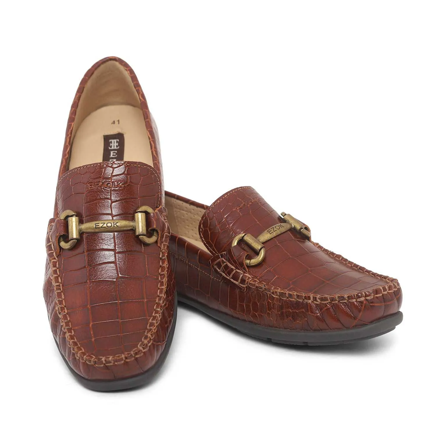 Ezok Men Brown Moccasin Driving Leather Carlo Loafers