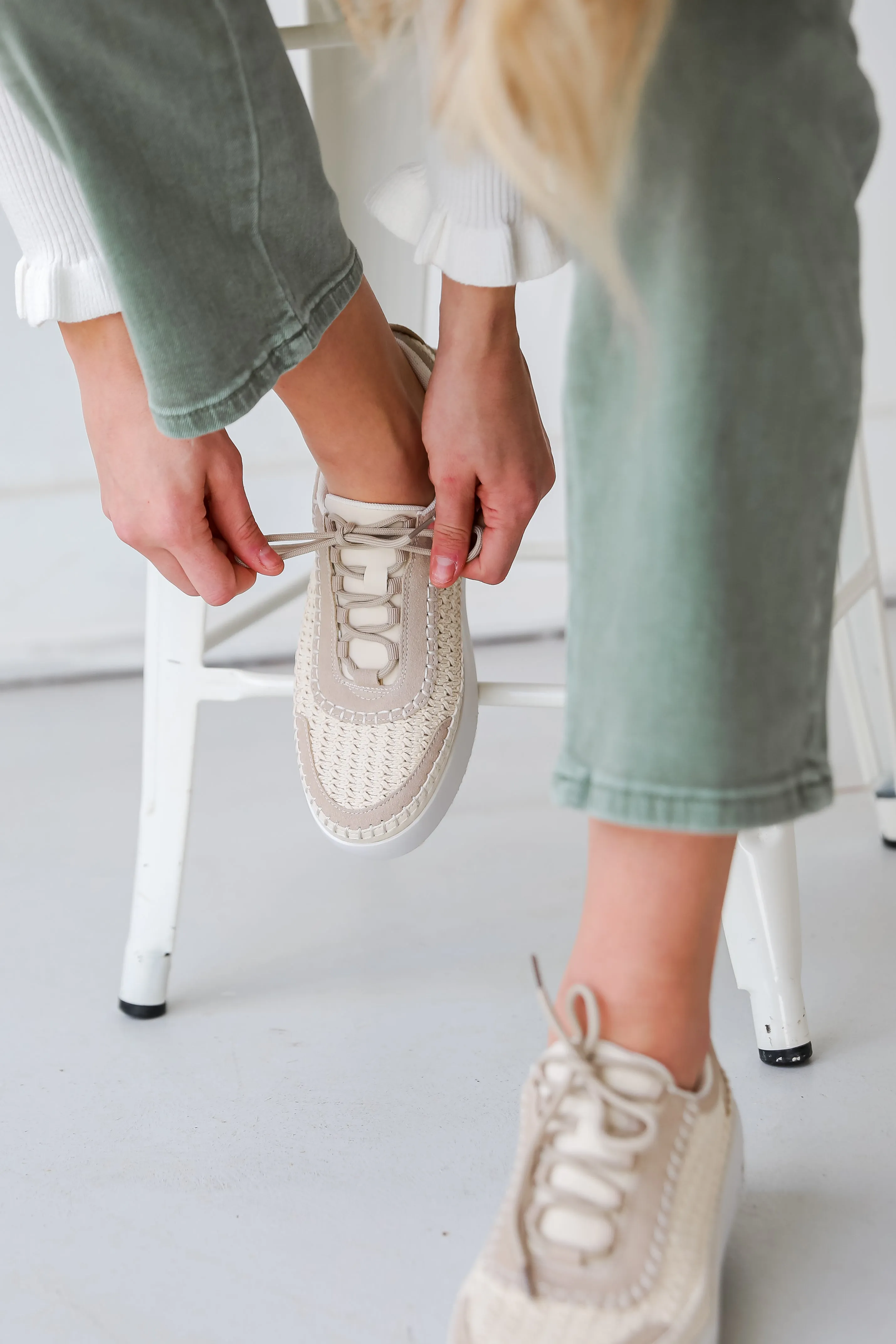 FINAL SALE - Stay On Course Cream Crochet Platform Sneakers