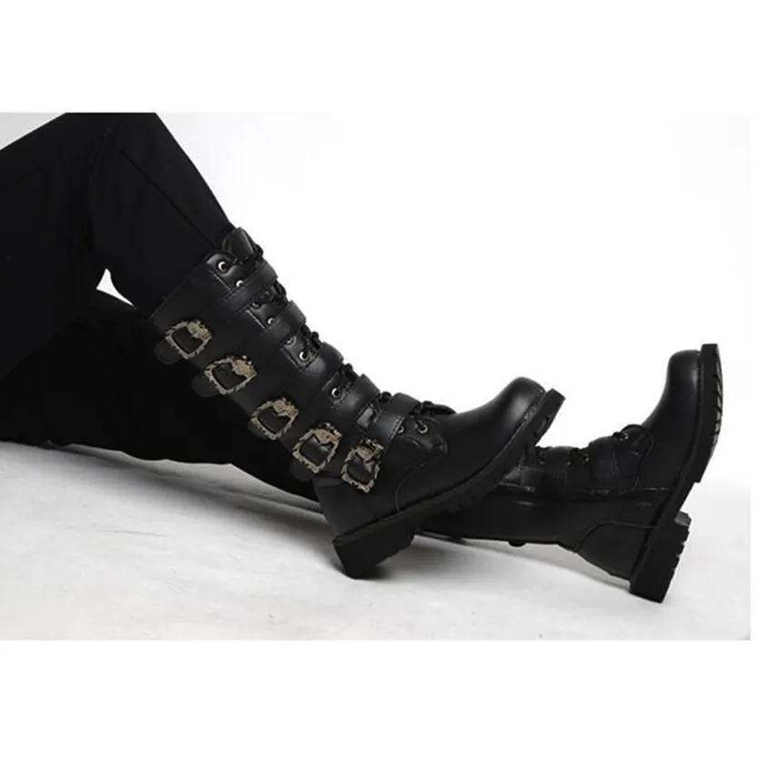 Funki Buys | Boots | Men's Buckle Strap Mid-Calf Gothic Boots