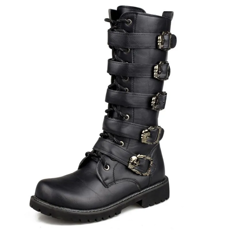 Funki Buys | Boots | Men's Buckle Strap Mid-Calf Gothic Boots