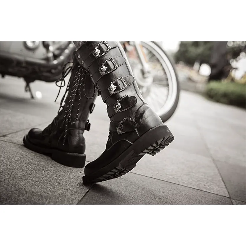 Funki Buys | Boots | Men's Buckle Strap Mid-Calf Gothic Boots