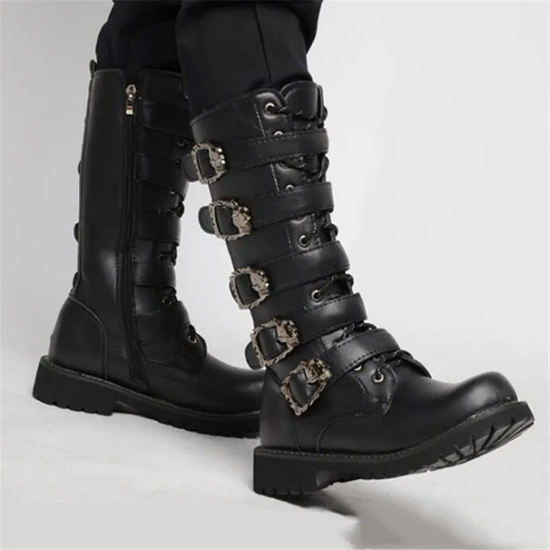 Funki Buys | Boots | Men's Buckle Strap Mid-Calf Gothic Boots