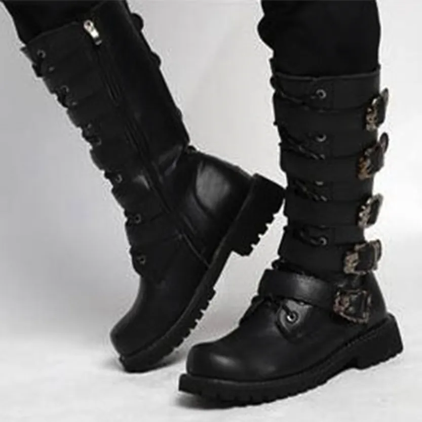 Funki Buys | Boots | Men's Buckle Strap Mid-Calf Gothic Boots