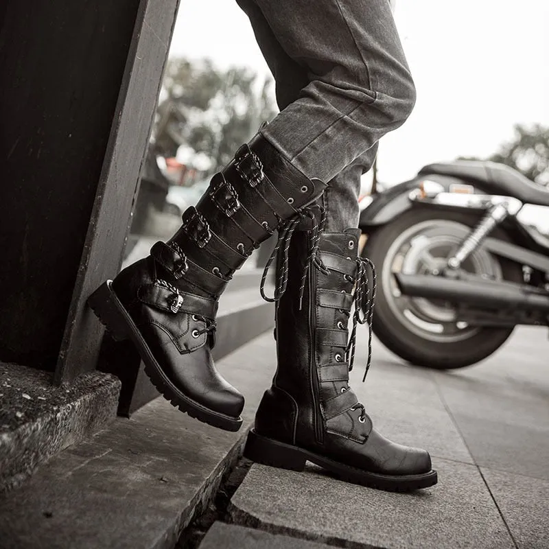 Funki Buys | Boots | Men's Buckle Strap Mid-Calf Gothic Boots