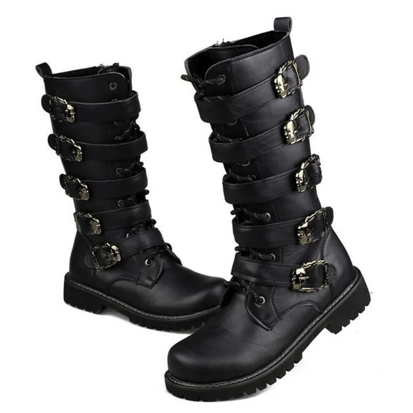 Funki Buys | Boots | Men's Buckle Strap Mid-Calf Gothic Boots